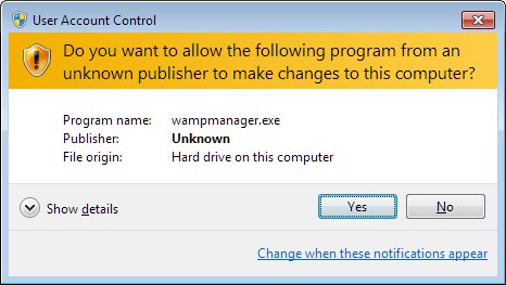 啟動 WampServer 管理程式 - 使用者帳戶控制
